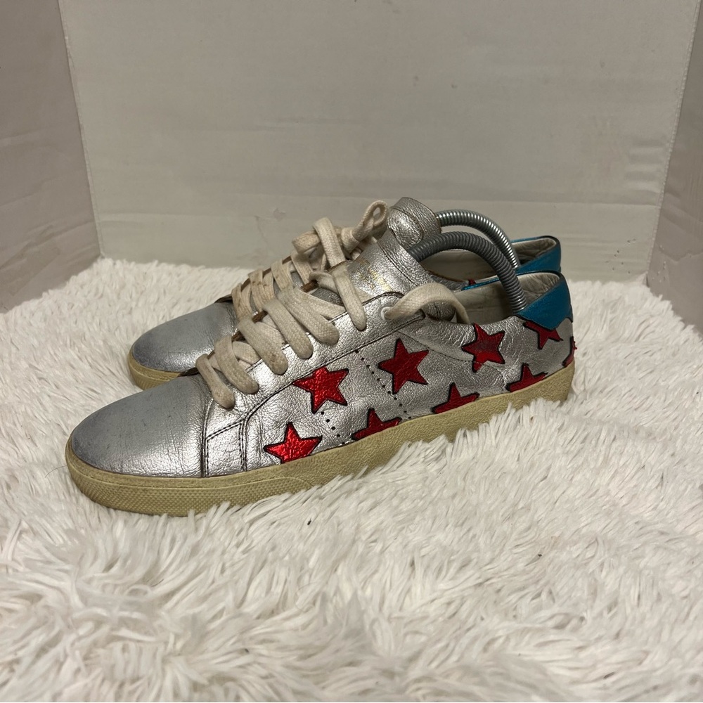 COPY - Saint laurent court clasicc leather silver red blue metalic sz 40